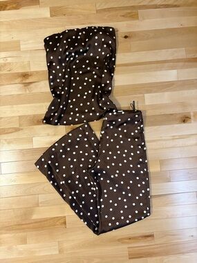 Zara Brown Polka Dot Wide leg two-piece set